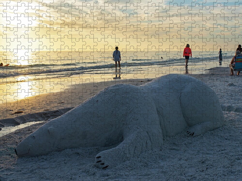 Siesta Jigsaw Puzzle featuring the photograph Siesta Key Polar Bear Lying on the Beach Sarasota Florida by Toby McGuire
