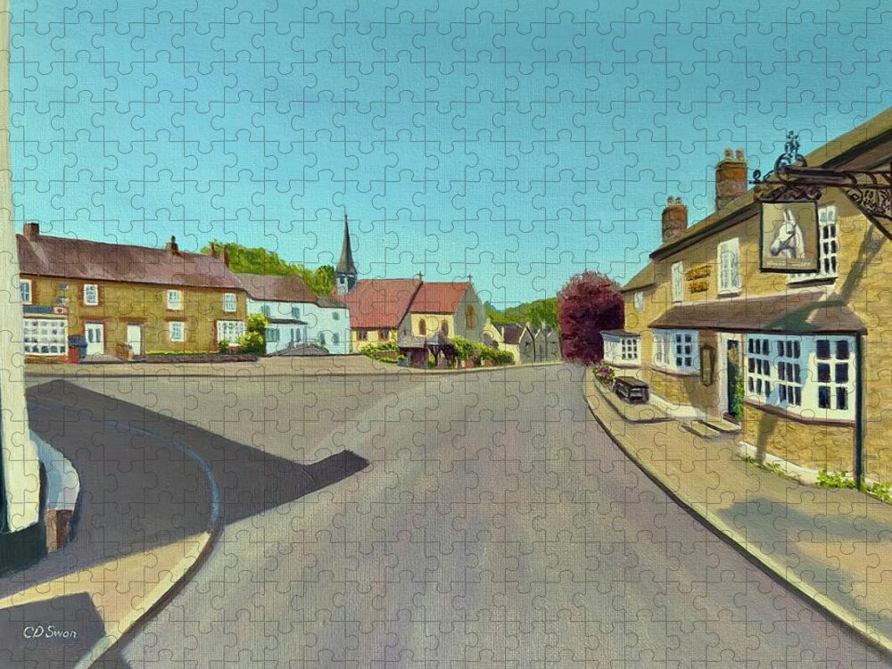 Silverstone Jigsaw Puzzle featuring the painting Silverstone Village by Caroline Swan