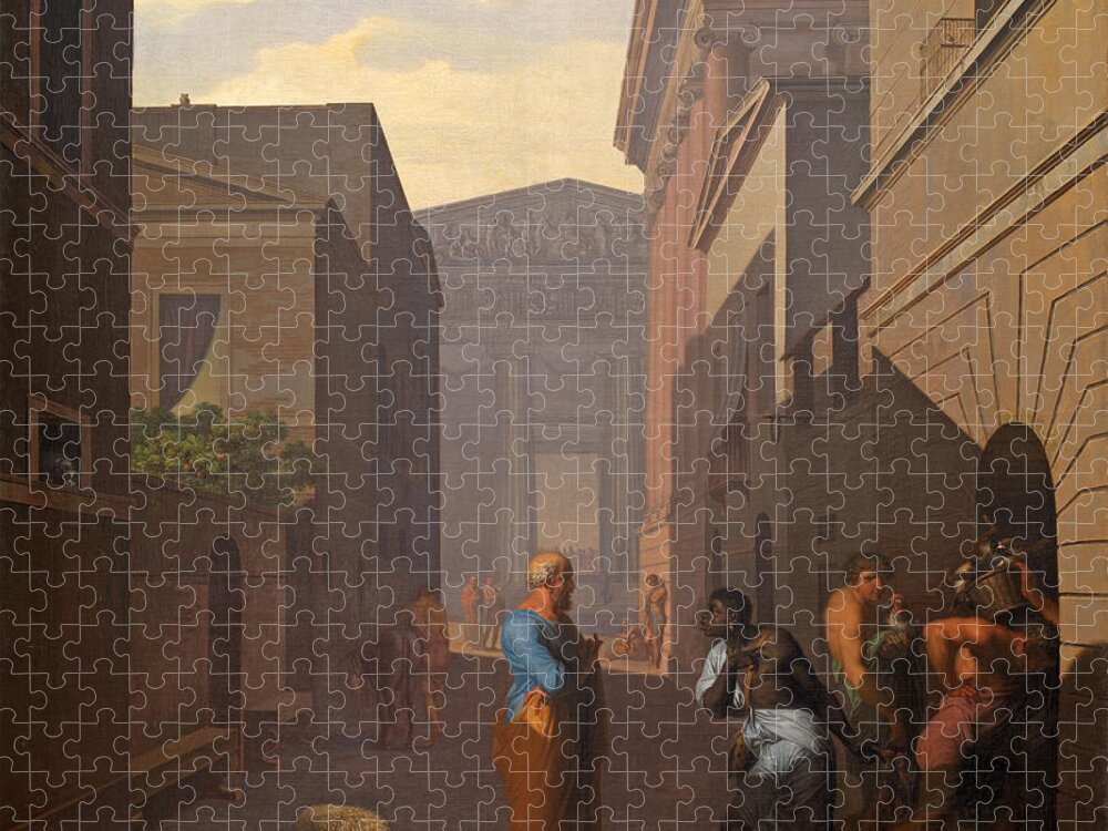 Nicolai Abildgaard Jigsaw Puzzle featuring the painting Simo and his former slave Sosia. From Terence's Andria by Nicolai Abildgaard