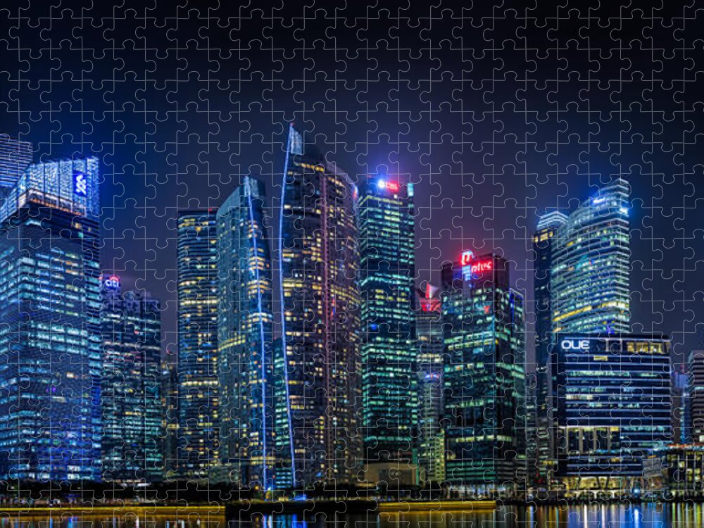 Panorama Jigsaw Puzzle featuring the photograph Singapore Skyline Panorama by Rick Deacon