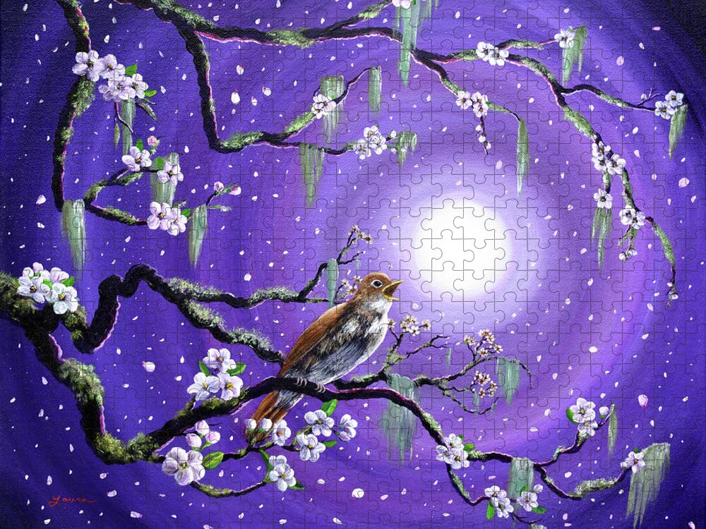 Zen Jigsaw Puzzle featuring the painting Singing Her Melody to the Night by Laura Iverson