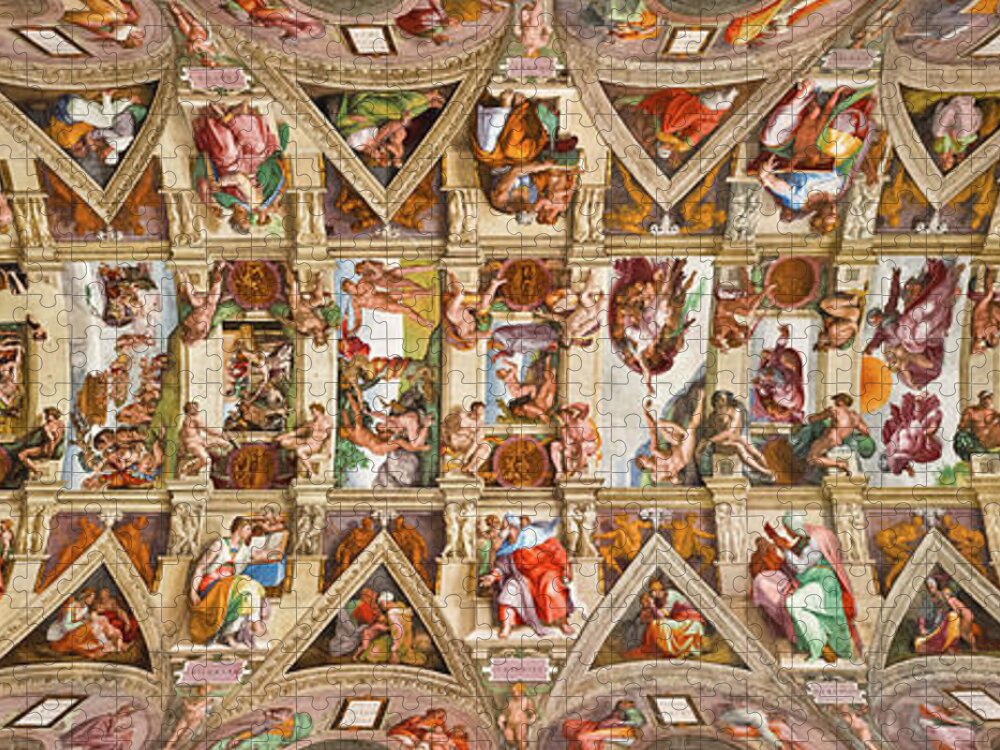 Michelangelo Buonarroti Jigsaw Puzzle featuring the painting Sistine Chapel Ceiling, 1512 by Michelangelo Buonarroti