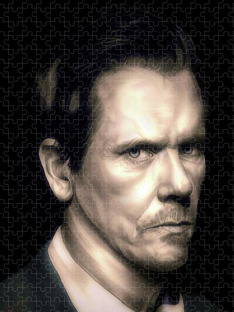 Kevin Bacon Jigsaw Puzzle featuring the drawing Six Degrees of Kevin Bacon by Fred Larucci