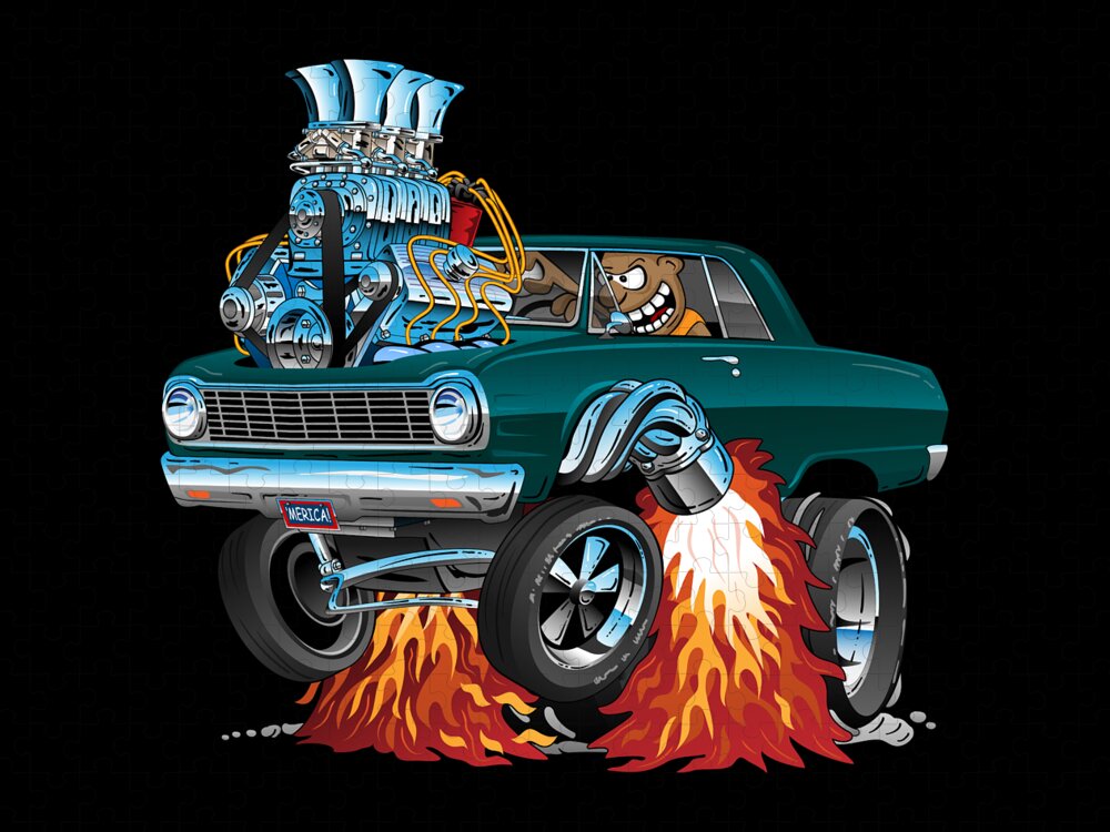 Sixties American Classic Muscle Car Cartoon Jigsaw Puzzle by Jeff Hobrath -  Pixels