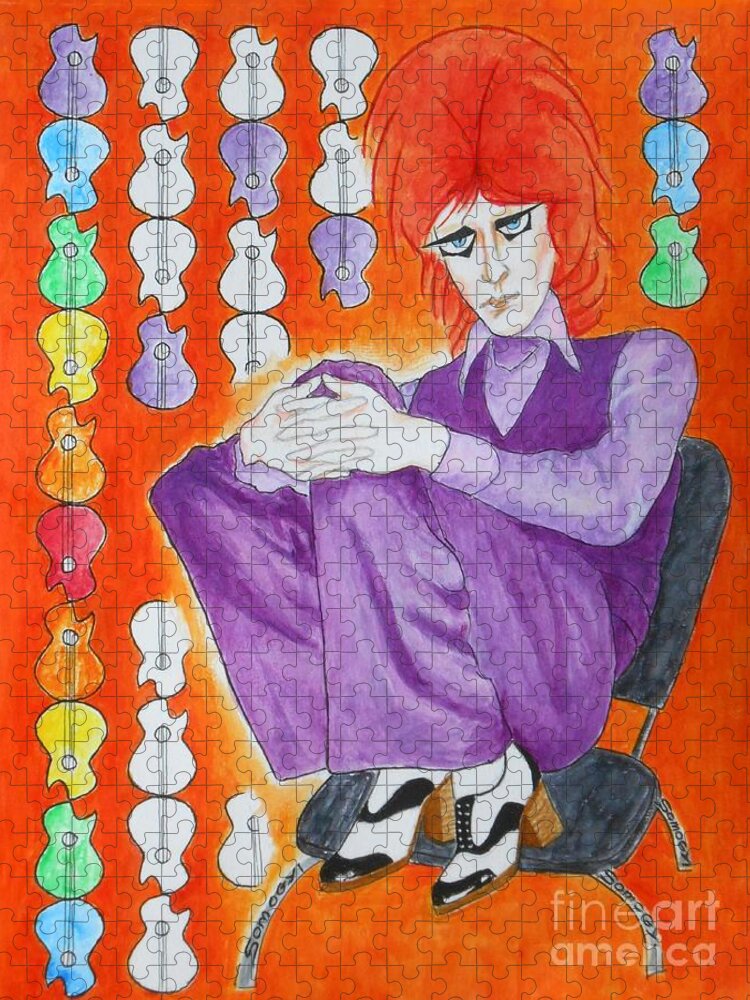 David Bowie Jigsaw Puzzle featuring the painting Sixties Redhead No. 3 -- David Bowie by Jayne Somogy