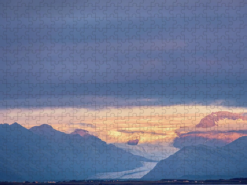 Skaftafellsjokull Jigsaw Puzzle featuring the photograph Skaftafellsjokull Glacier Tongue in Iceland at Sunset II by Alexios Ntounas