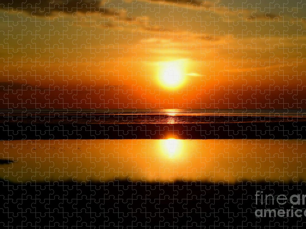 Skatet Beach Jigsaw Puzzle featuring the photograph Skaket Beach Sunset Halo by Debra Banks