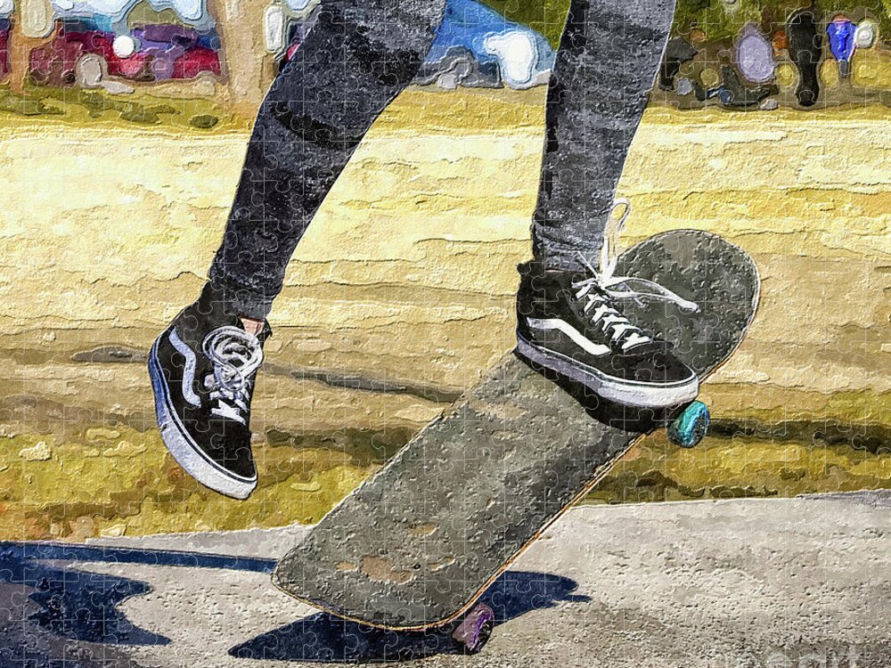 Skateboarding Jigsaw Puzzle featuring the mixed media Skateboard Ollie by Jennifer White