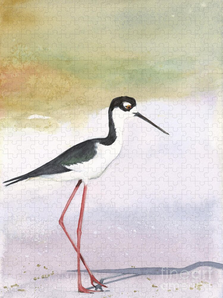 Bird Black Necked Stilt Jigsaw Puzzle featuring the painting Skinny Legs by Vicki B Littell