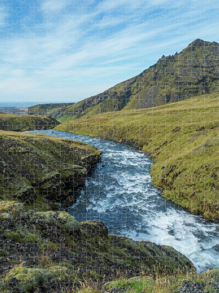Landscape Jigsaw Puzzle featuring the photograph Skoga River Flows Above Skogafoss by Kristia Adams