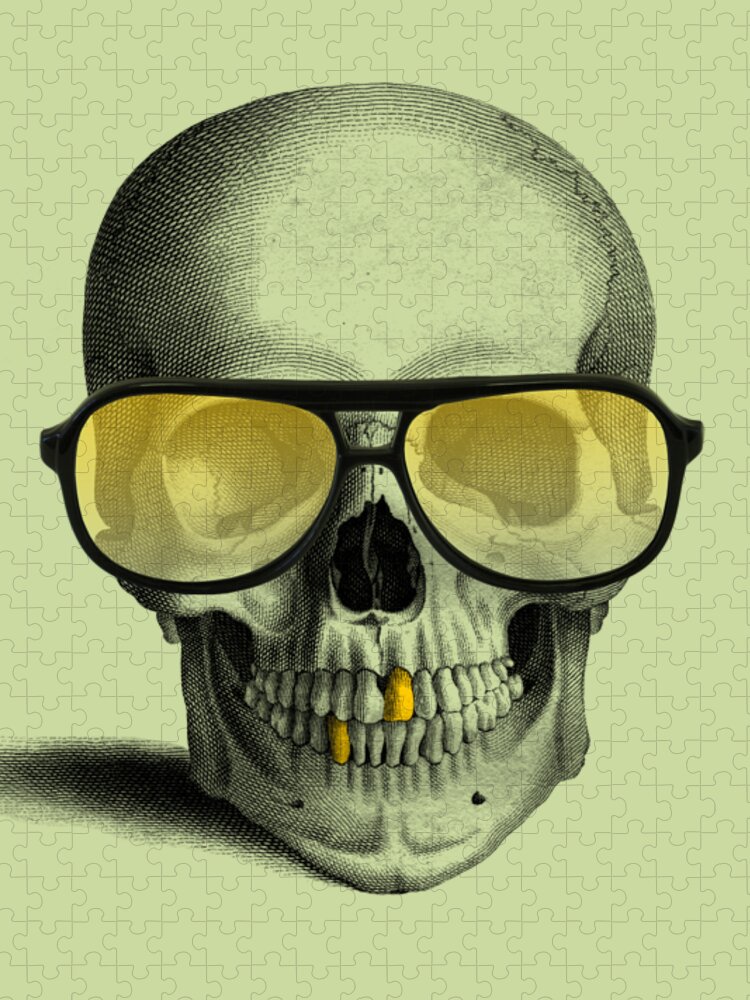 Gold Teeth Jigsaw Puzzle featuring the digital art Skull With Gold Teeth Grills by Madame Memento