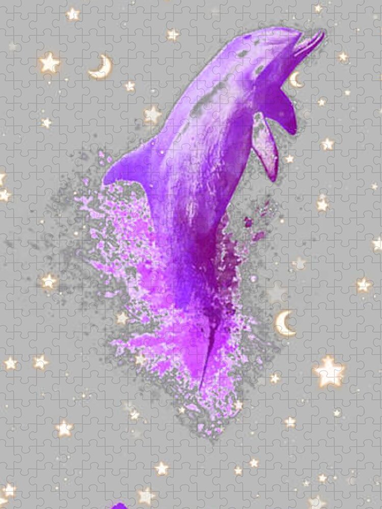 Sky Jigsaw Puzzle featuring the digital art SkY Dolphin Stars by Auranatura Art