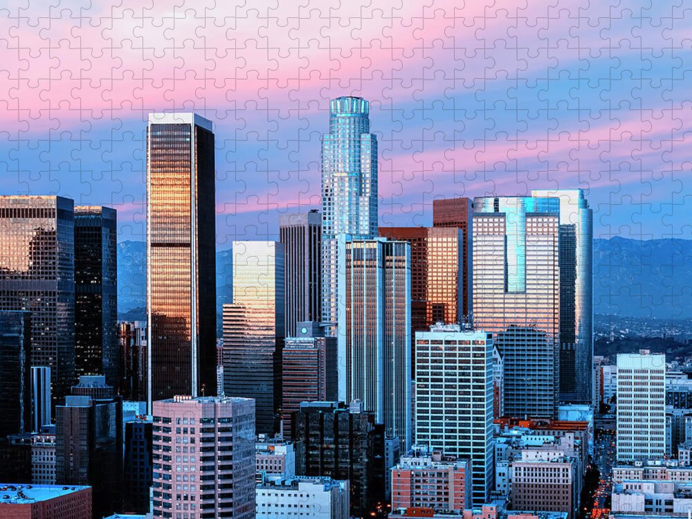 Sunset Jigsaw Puzzle featuring the photograph Skyline in Los Angeles by Mango Art
