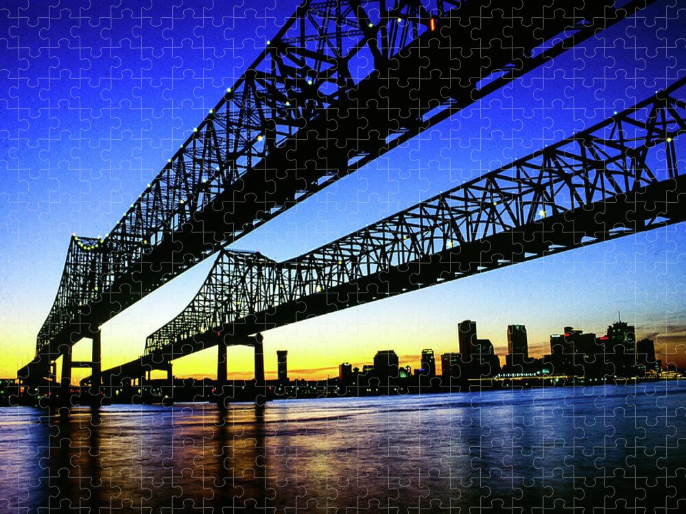 Algiers Jigsaw Puzzle featuring the photograph Walking To New Orleans - Crescent City Connection Bridge, New Orleans, LA by Earth And Spirit