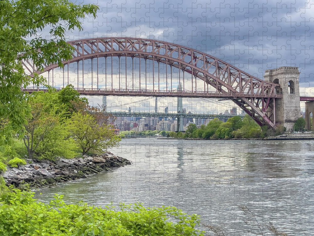 Astoria Park Jigsaw Puzzle featuring the photograph Slate Grey Sky and Hell Gate Bridge by Cate Franklyn