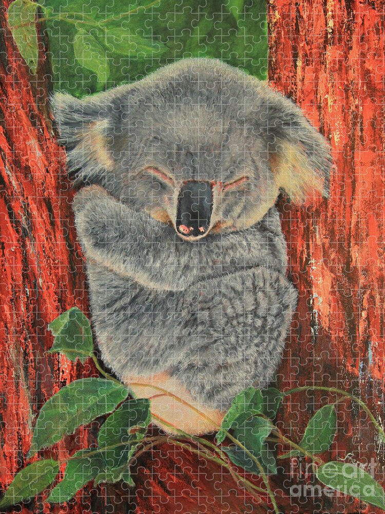 Koala Jigsaw Puzzle featuring the painting Sleeping Koala by Jeanette French