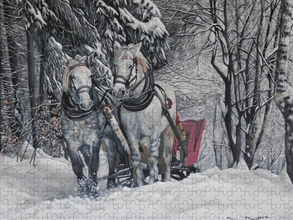 Christmas Jigsaw Puzzle featuring the painting Sleigh Ride by John Neeve