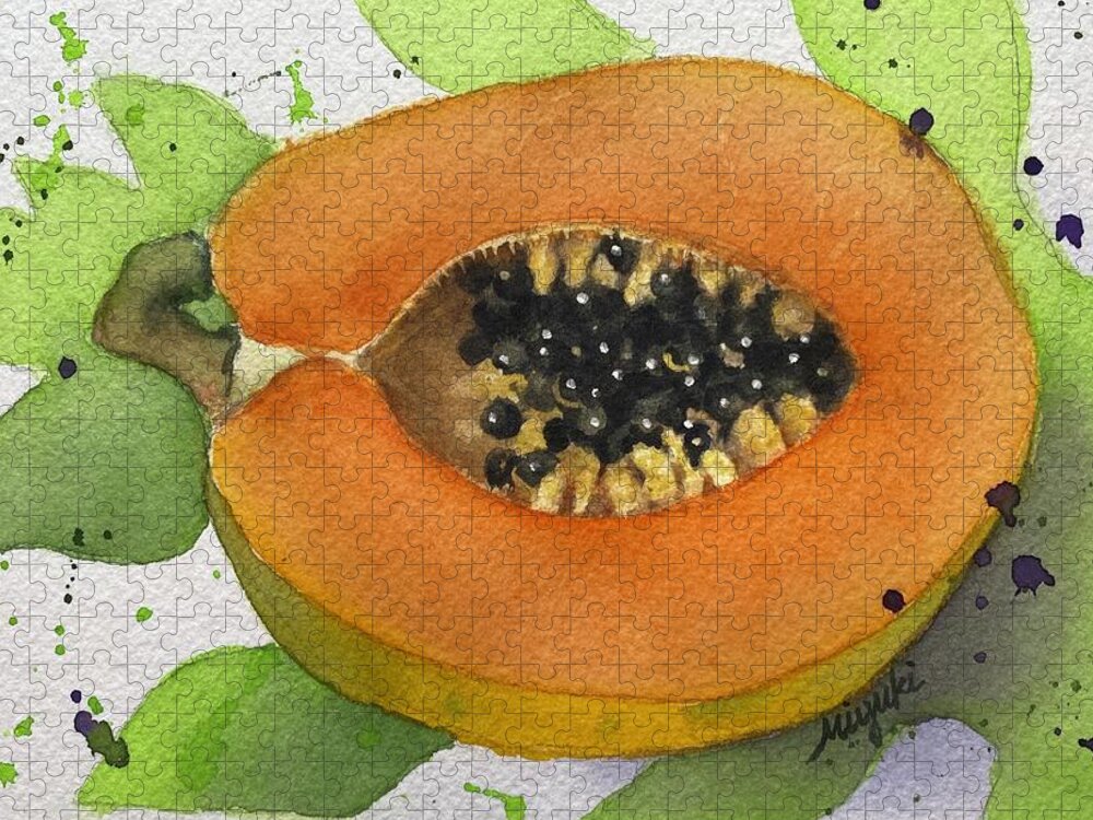 Papaya Jigsaw Puzzle featuring the painting Smiling Papaya by Kelly Miyuki Kimura