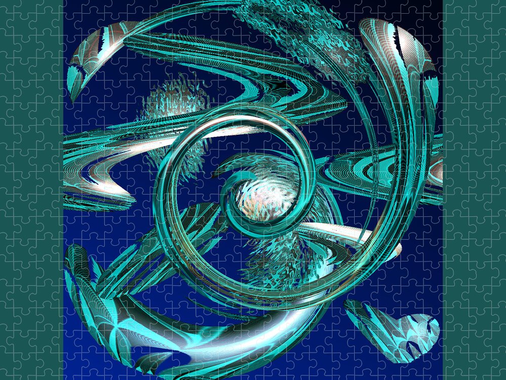 Digital Wall Art Jigsaw Puzzle featuring the digital art Snakes Swirl Blue by Ronald Mills