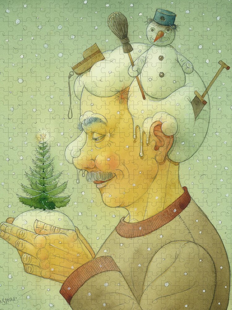 Winter Jigsaw Puzzle featuring the painting Snovy Winter by Kestutis Kasparavicius