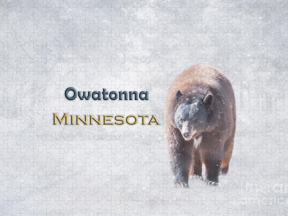 Owatonna Jigsaw Puzzle featuring the mixed media Snow Bear Owatonna Minnesota by Elisabeth Lucas