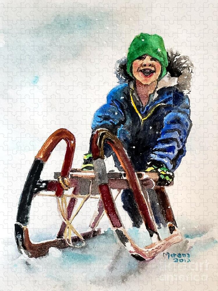 Snow Jigsaw Puzzle featuring the painting Snow Day part 1 by Merana Cadorette