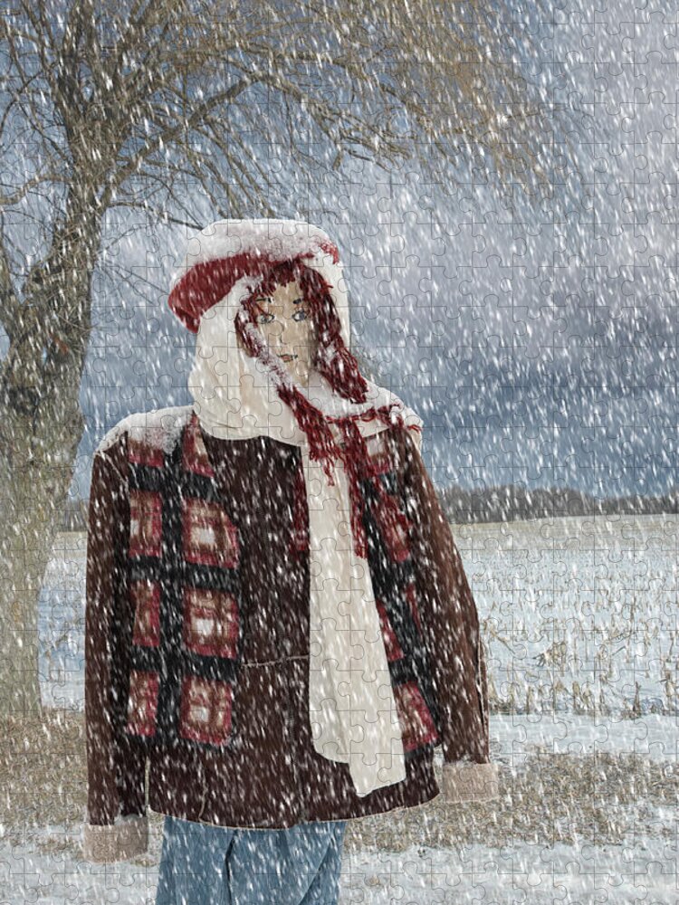 Snow Jigsaw Puzzle featuring the mixed media Snow Girl by Moira Law