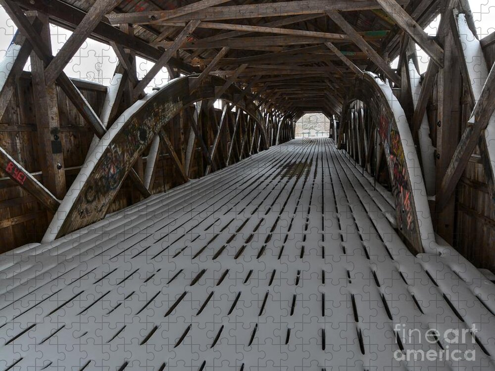 Porter - Parsonsfield Covered Bridge Jigsaw Puzzle featuring the photograph Snow on the Covered Bridge by Steve Brown
