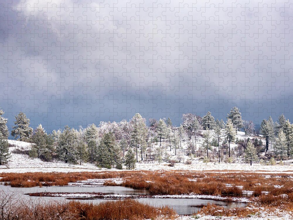 Winter Jigsaw Puzzle featuring the photograph Snow on the Trees at the Lake in the Mountains by Ryan Weddle
