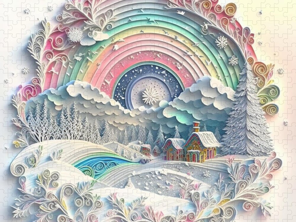 Paper Craft Jigsaw Puzzle featuring the mixed media Snow Rainbow II by Jay Schankman