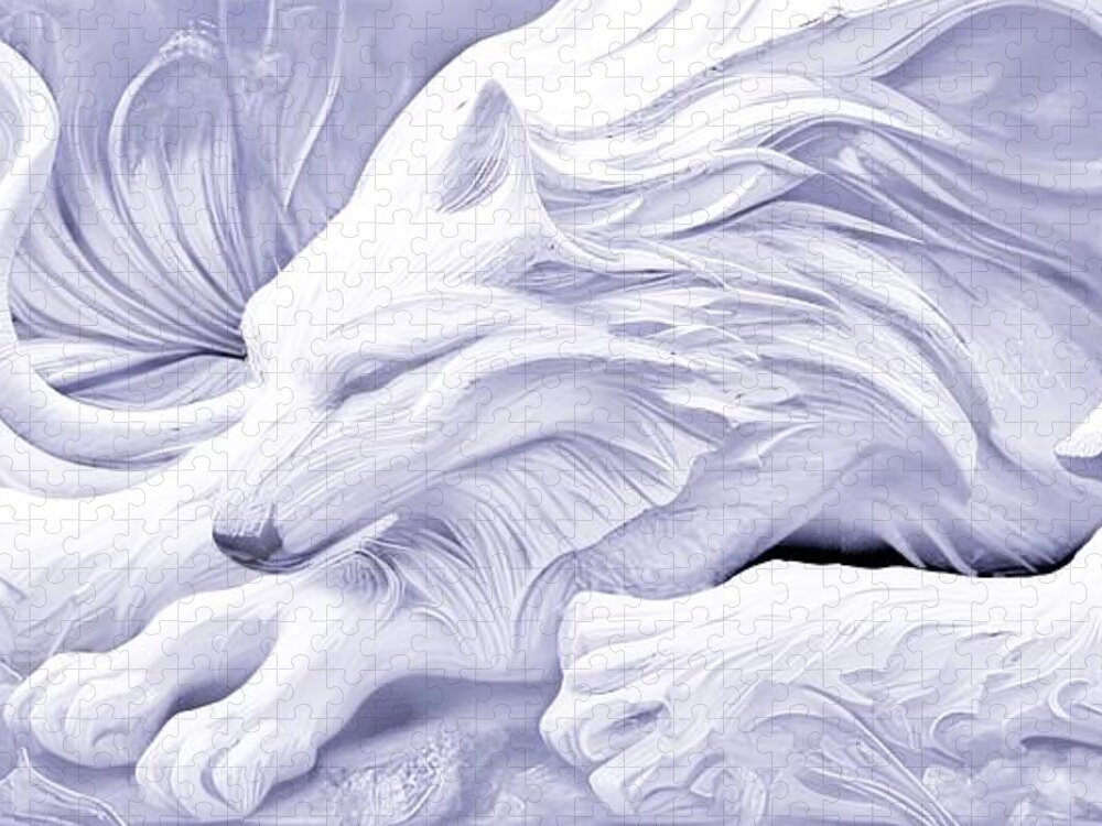 Digital White Snow Wolf Sculpture Jigsaw Puzzle featuring the digital art Snow Wolves by Beverly Read