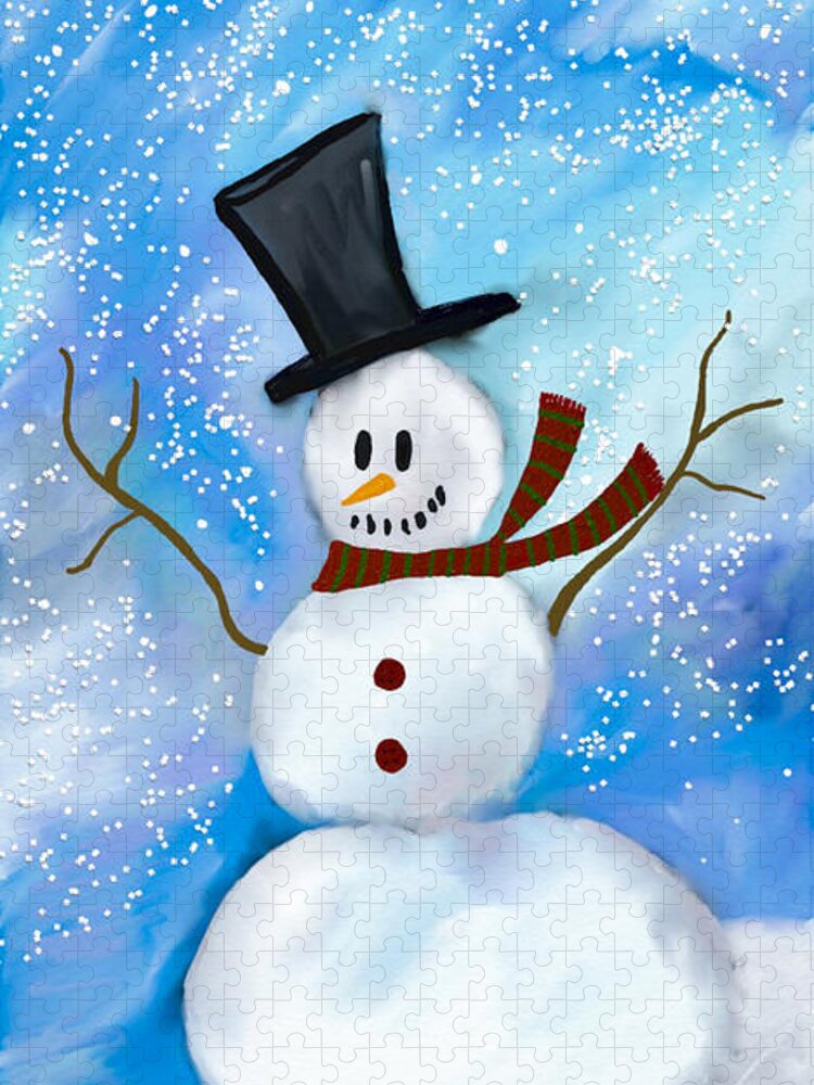 Snowman Jigsaw Puzzle featuring the digital art Snowman by Bonny Puckett