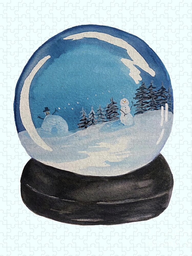 Snowmen Jigsaw Puzzle featuring the painting Snowmen in Snow Globe by Lisa Neuman