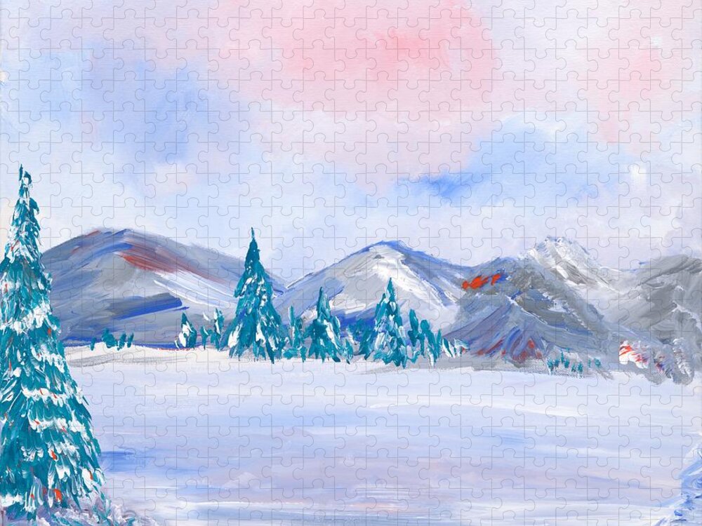 Snow Jigsaw Puzzle featuring the painting Snowy Mountains by Britt Miller