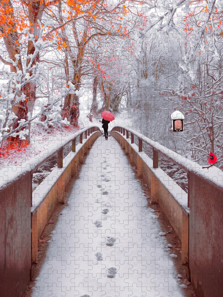 Carolina Jigsaw Puzzle featuring the photograph Snowy Walk Painting by Debra and Dave Vanderlaan