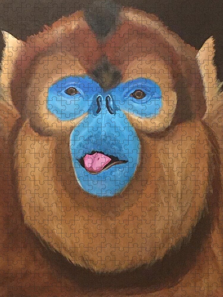  Jigsaw Puzzle featuring the painting Snub Nose Monkey-Back at You by Bill Manson