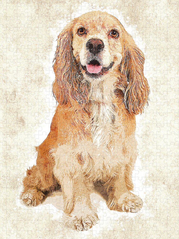 Cocker Jigsaw Puzzle featuring the painting So Cute and Hot, Cocker Spaniel Dog by Custom Pet Portrait Art Studio