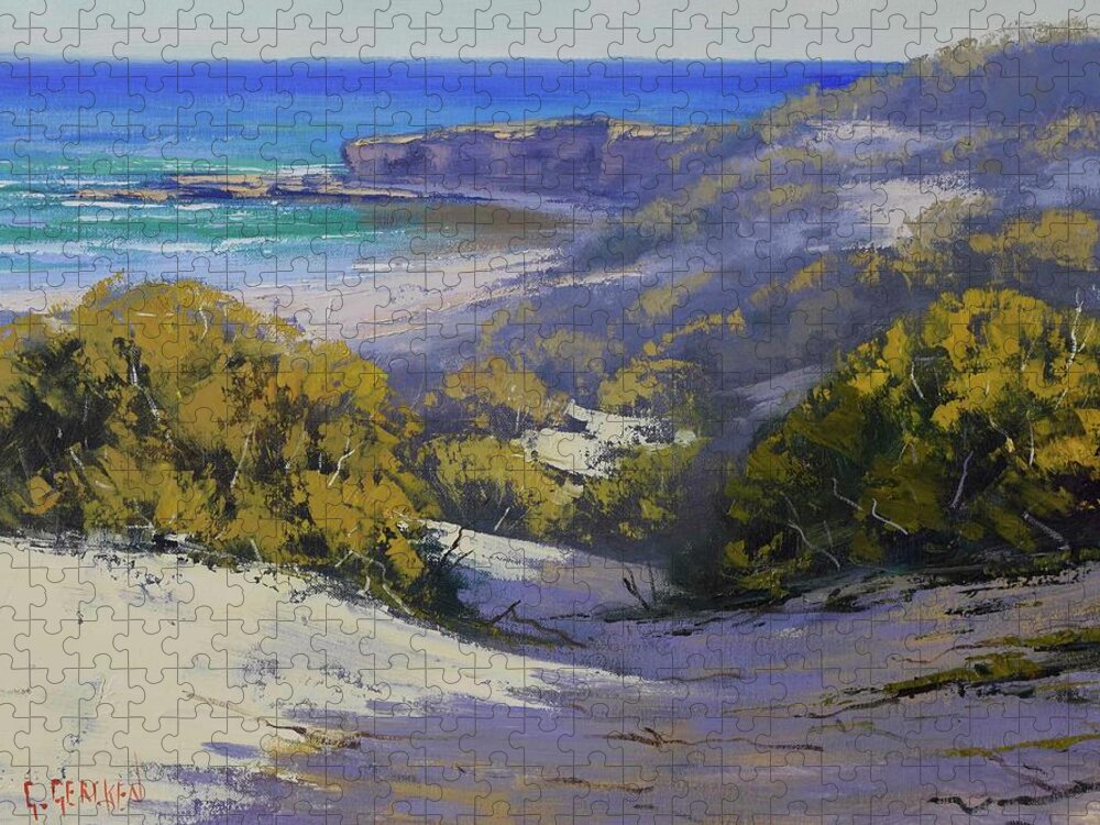 Sand Jigsaw Puzzle featuring the painting Soldiers beach nsw by Graham Gercken