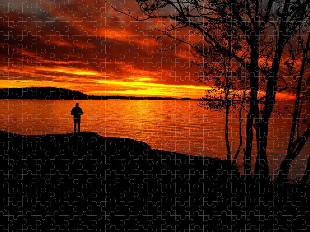 Lake Superior Jigsaw Puzzle featuring the photograph Solitude at Sunset by Deb Beausoleil