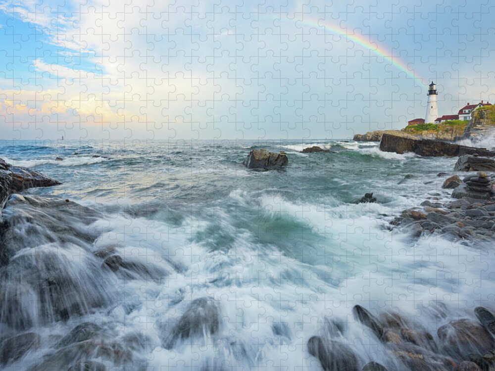 Portland Head Lighthouse Jigsaw Puzzle featuring the photograph Somewhere Under the Rainbow by Kristen Wilkinson