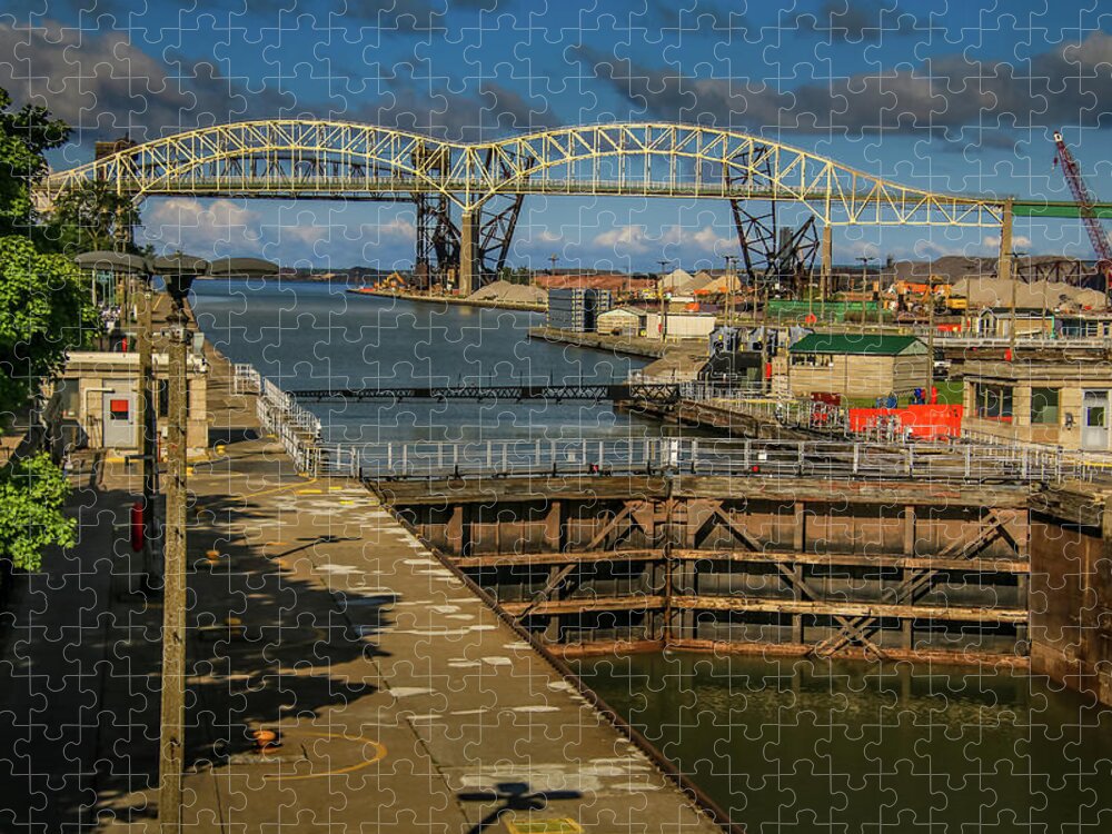 International Bridge Jigsaw Puzzle featuring the photograph Soo Locks by Deb Beausoleil
