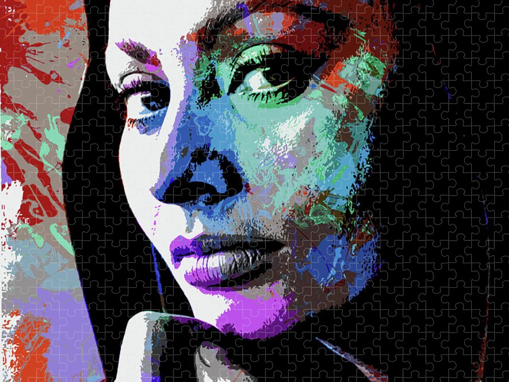 Sophia Loren Jigsaw Puzzle featuring the digital art Sophia Loren psychedelic portrait by Movie World Posters