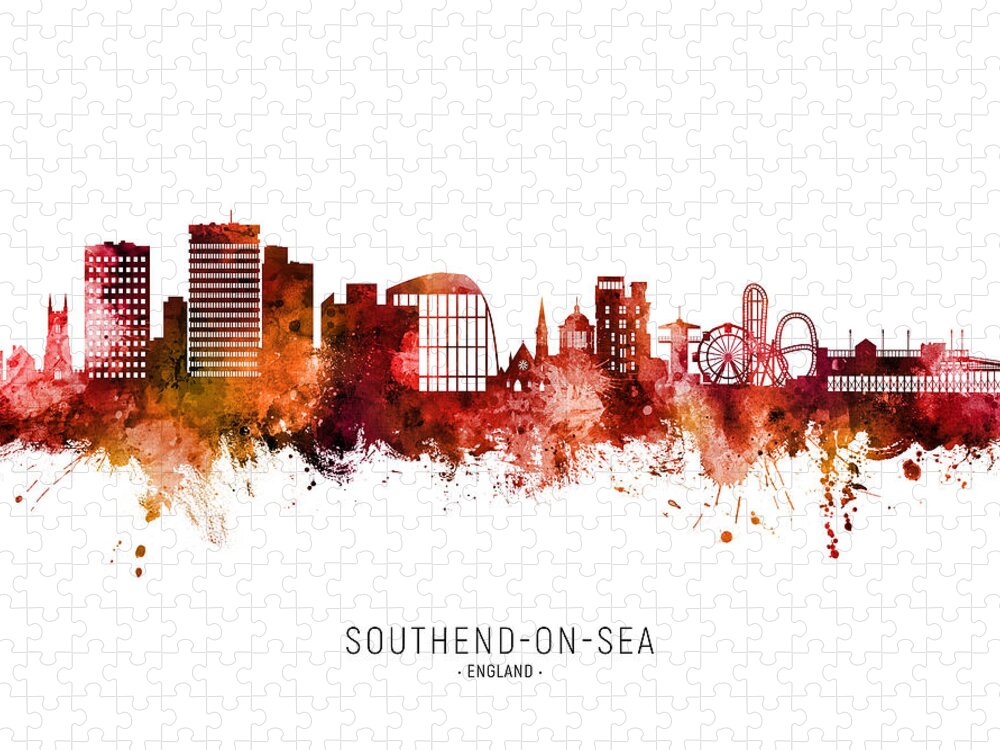 Southend-on-sea Jigsaw Puzzle featuring the digital art Southend-on-Sea England Skyline #38 by Michael Tompsett