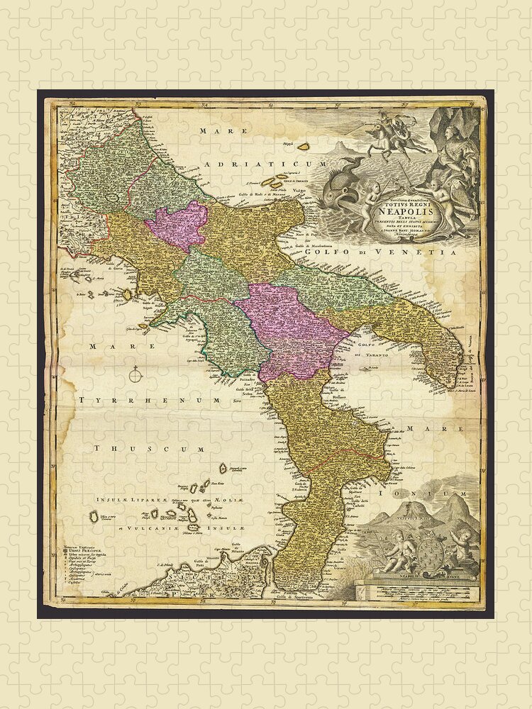 Old Map Jigsaw Puzzle featuring the photograph Southern Italian peninsula antique map by Phil Cardamone