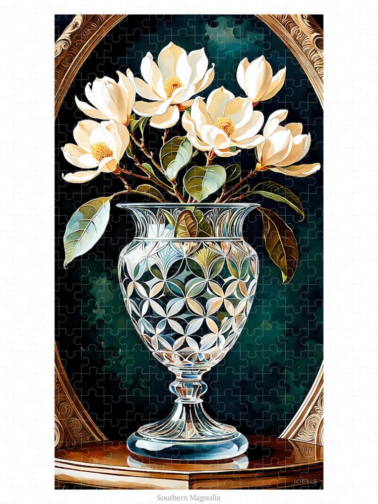 Magnolia Jigsaw Puzzle featuring the digital art Southern Magnolia by Greg Joens