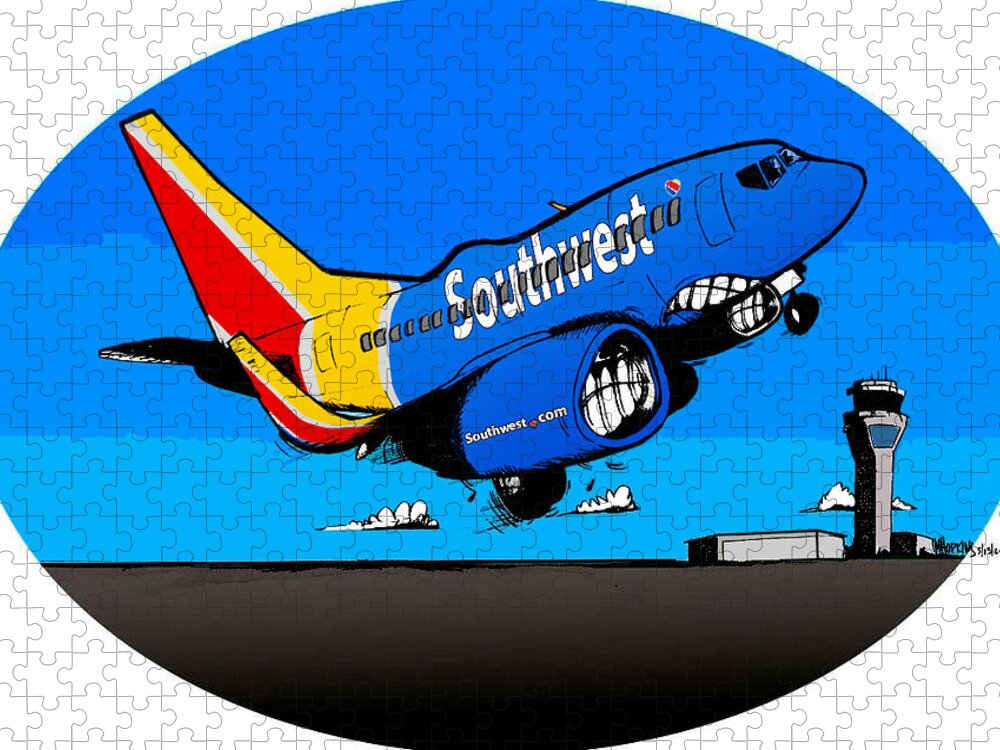 Boeing Jigsaw Puzzle featuring the drawing Southwest 737 by Michael Hopkins