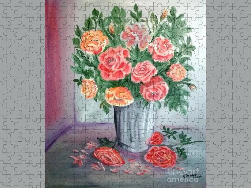 Roses Jigsaw Puzzle featuring the painting Souvenirs 2 by Tatiana Sragar