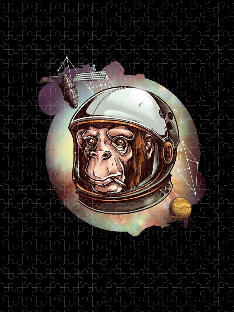 Monkey Jigsaw Puzzle featuring the digital art Space Chimp cool Monkey Astronaut by Matthias Hauser