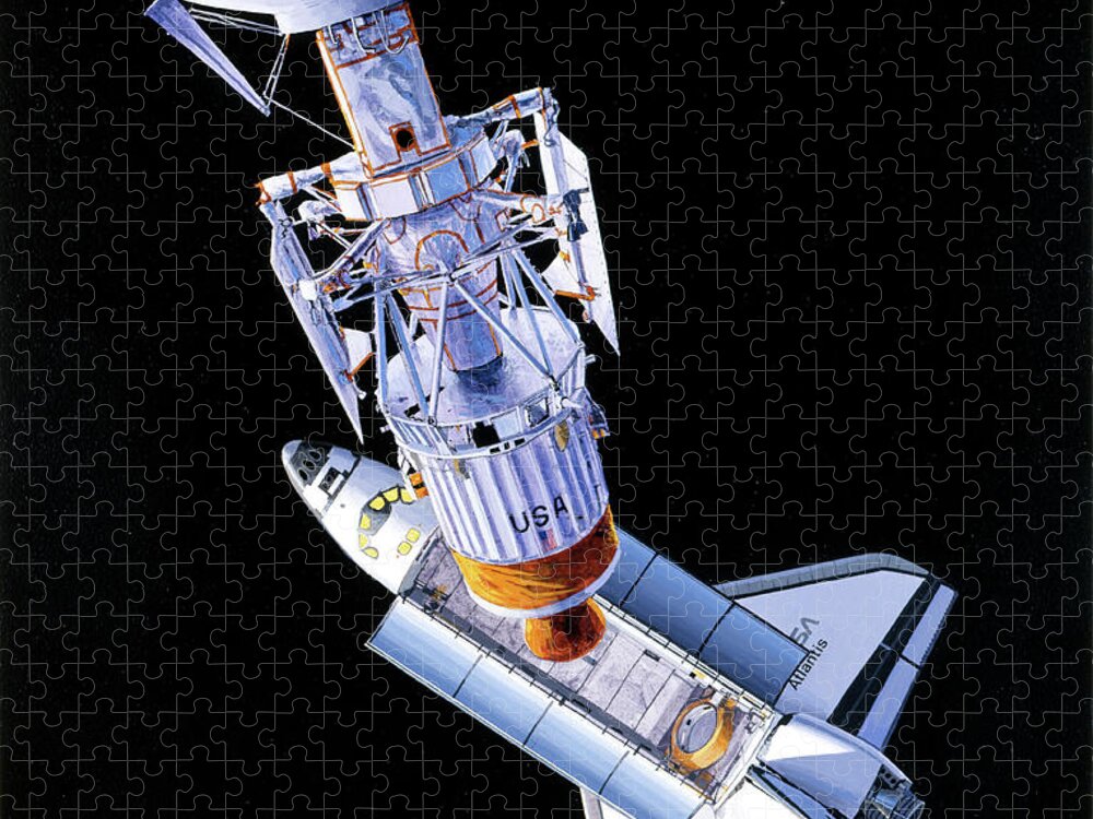 Aviation Jigsaw Puzzle featuring the painting Space Shuttle Atlantis by Jack Fellows