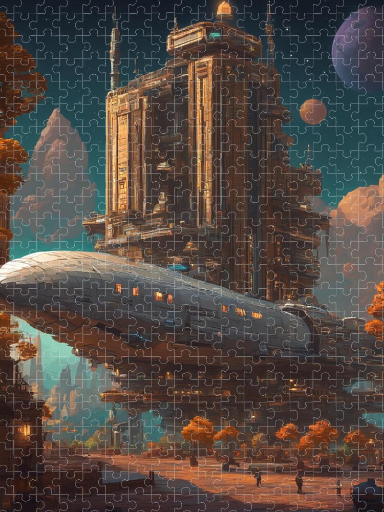 Pixel Jigsaw Puzzle featuring the digital art Spaceship by Quik Digicon Art Club